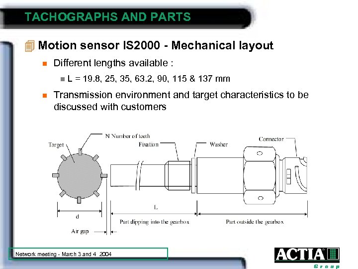 TACHOGRAPHS AND PARTS 4 Motion sensor IS 2000 - Mechanical layout n Different lengths