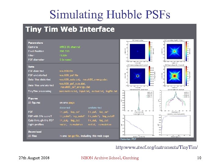 Simulating Hubble PSFs http: www. stecf. org/instruments/Tiny. Tim/ 27 th August 2008 NEON Archive