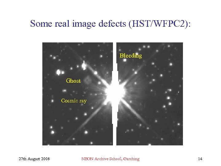 Some real image defects (HST/WFPC 2): Bleeding Ghost Cosmic ray 27 th August 2008