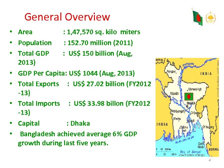 General Overview • Area : 1, 47, 570 sq. kilo miters • Population :