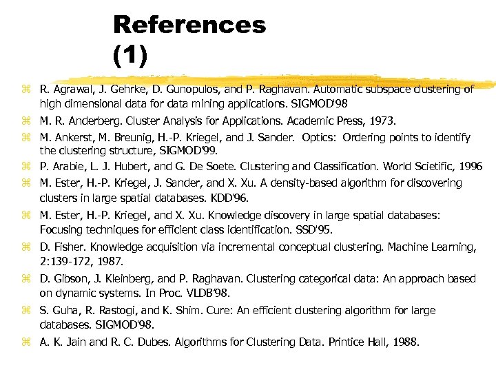 References (1) z R. Agrawal, J. Gehrke, D. Gunopulos, and P. Raghavan. Automatic subspace