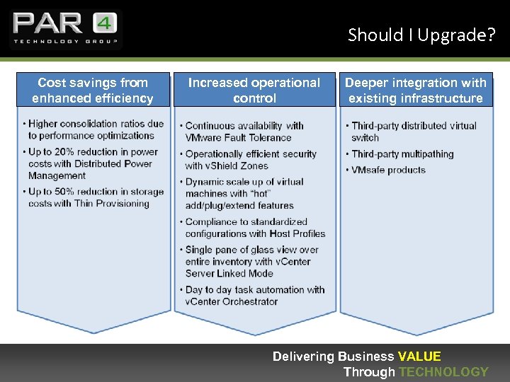Should I Upgrade? Cost savings from enhanced efficiency Increased operational control Deeper integration with