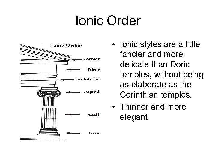 Ionic Order • Ionic styles are a little fancier and more delicate than Doric