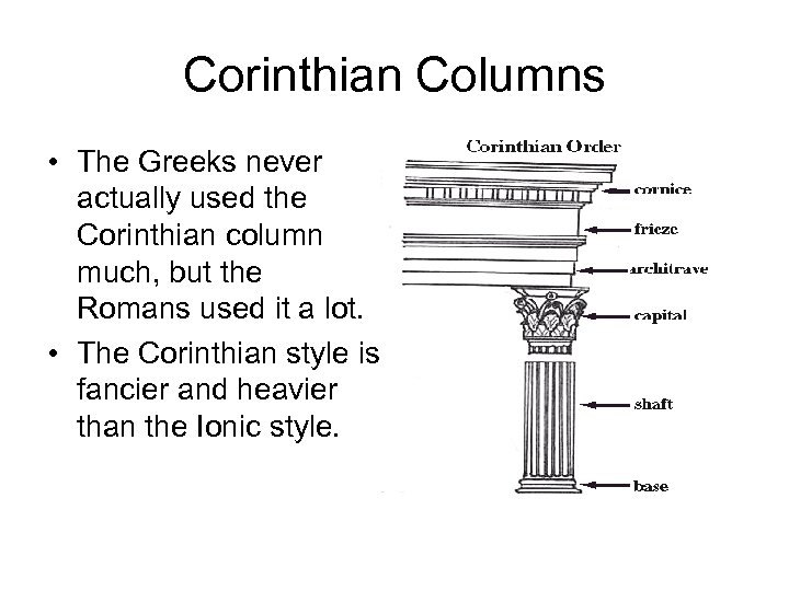 Corinthian Columns • The Greeks never actually used the Corinthian column much, but the