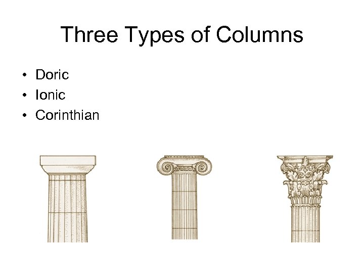 Three Types of Columns • Doric • Ionic • Corinthian 