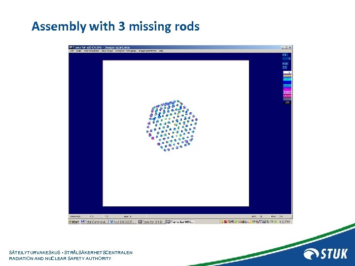 Assembly with 3 missing rods SÄTEILYTURVAKESKUS • STRÅLSÄKERHETSCENTRALEN RADIATION AND NUCLEAR SAFETY AUTHORITY 