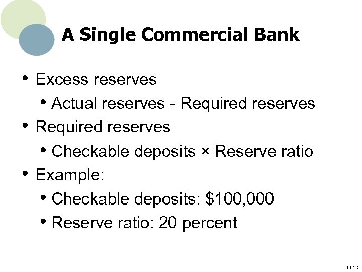 A Single Commercial Bank • Excess reserves • Actual reserves - Required reserves •