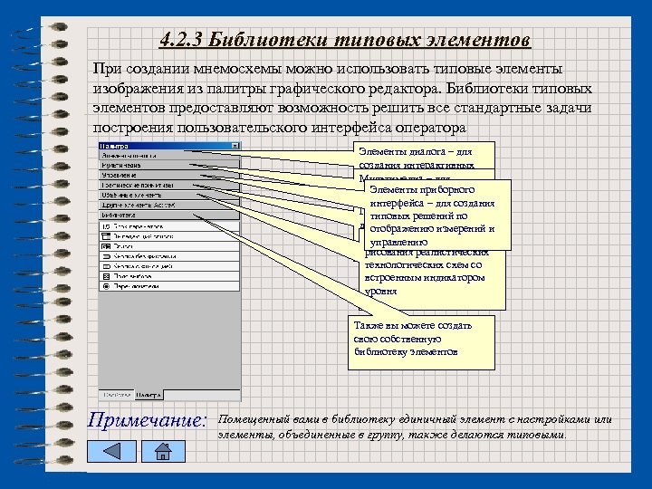 4. 2. 3 Библиотеки типовых элементов При создании мнемосхемы можно использовать типовые элементы изображения