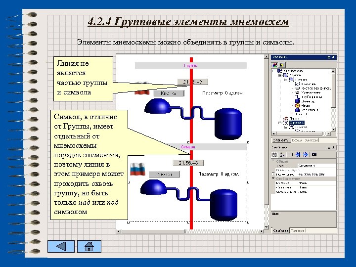 4. 2. 4 Групповые элементы мнемосхем Элементы мнемосхемы можно объединять в группы и символы.