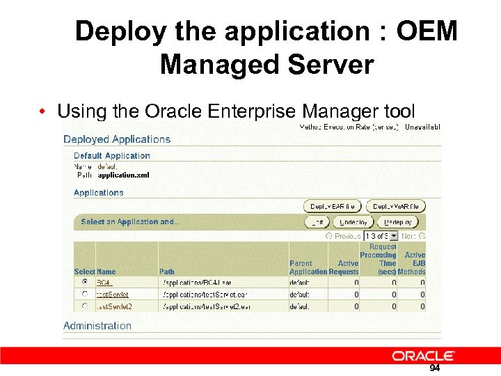 Deploy the application : OEM Managed Server • Using the Oracle Enterprise Manager tool