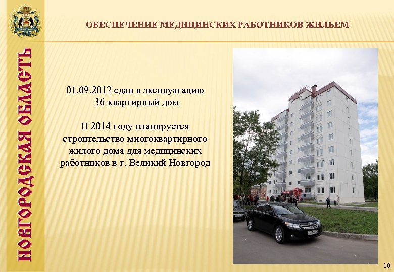 ОБЕСПЕЧЕНИЕ МЕДИЦИНСКИХ РАБОТНИКОВ ЖИЛЬЕМ 01. 09. 2012 сдан в эксплуатацию 36 -квартирный дом В