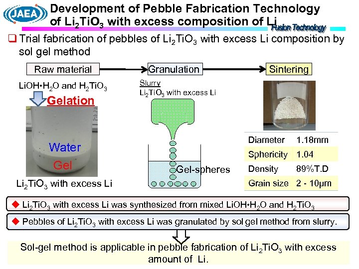 Development of Pebble Fabrication Technology of Li 2 Ti. O 3 with excess composition