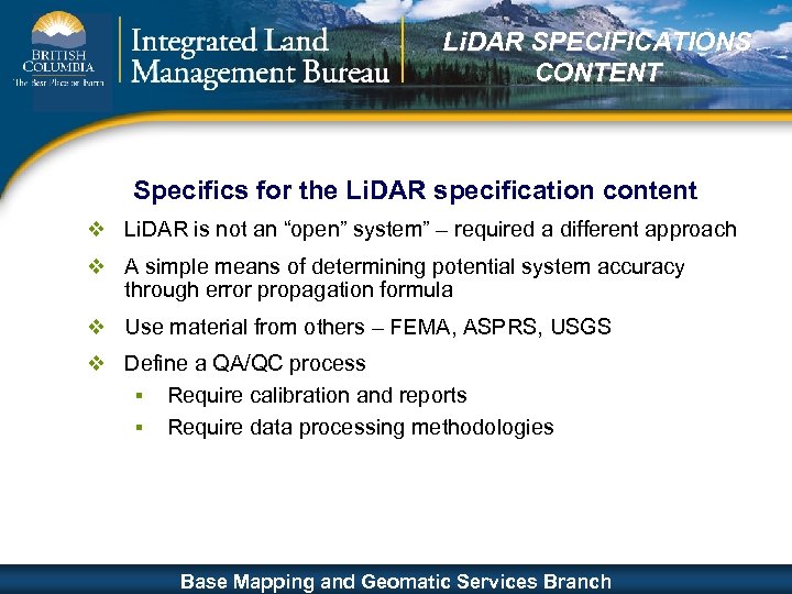 Li. DAR SPECIFICATIONS CONTENT Specifics for the Li. DAR specification content v Li. DAR