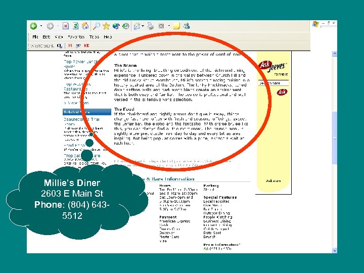 Millie’s Diner 2603 E Main St Phone: (804) 6435512 