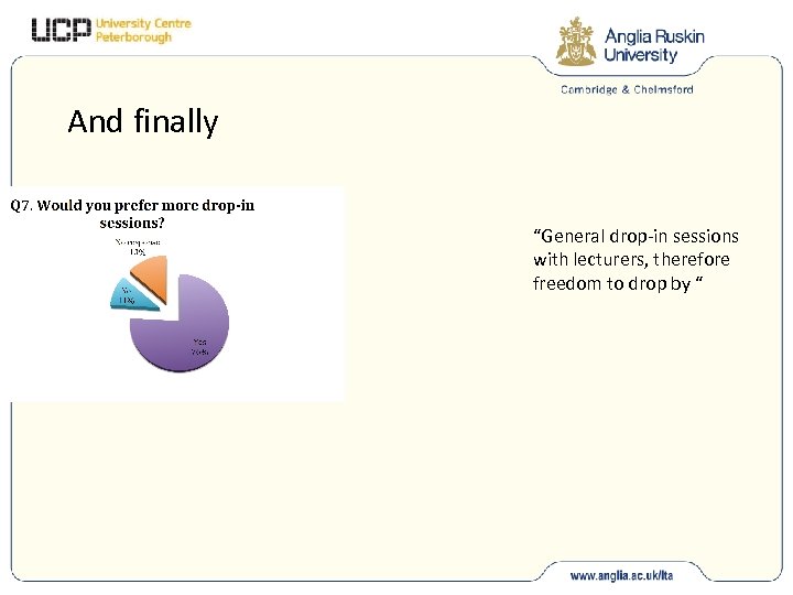 And finally “General drop-in sessions with lecturers, therefore freedom to drop by “ 