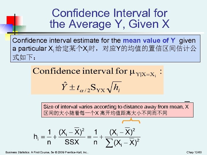 Confidence Interval for the Average Y, Given X Confidence interval estimate for the mean