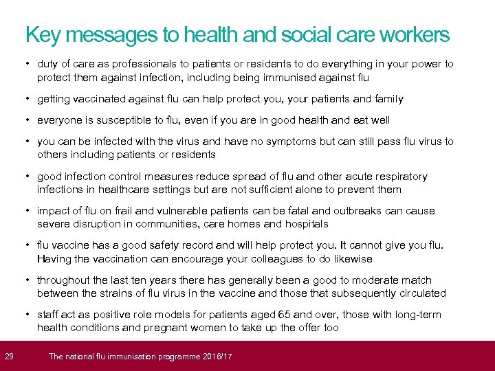  29 Key messages to health and social care workers • duty of care