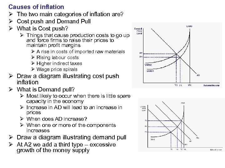 Causes of inflation Ø The two main categories of inflation are? Ø Cost push