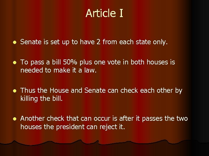 Article I l Senate is set up to have 2 from each state only.