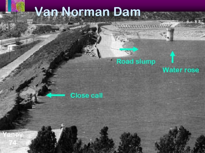 Van Norman Dam Road slump Water rose Close call Yanev 74 