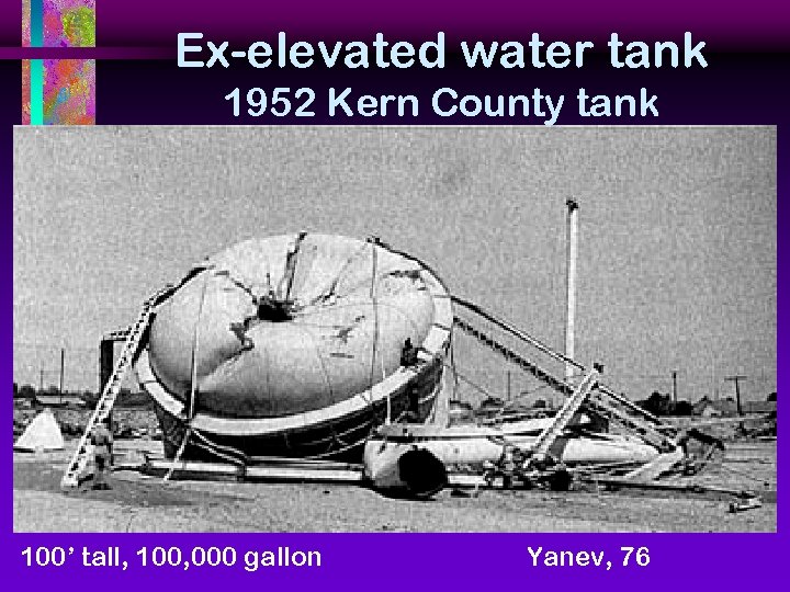 Ex-elevated water tank 1952 Kern County tank 100’ tall, 100, 000 gallon Yanev, 76