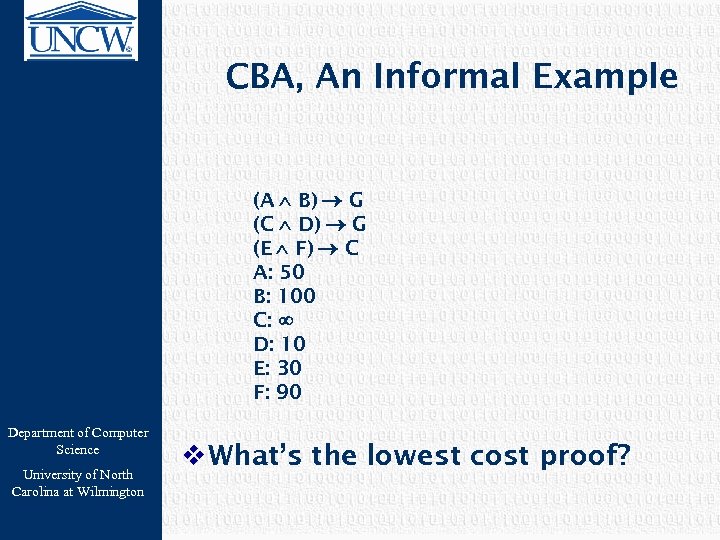 CBA, An Informal Example (A B) G (C D) G (E F) C A: