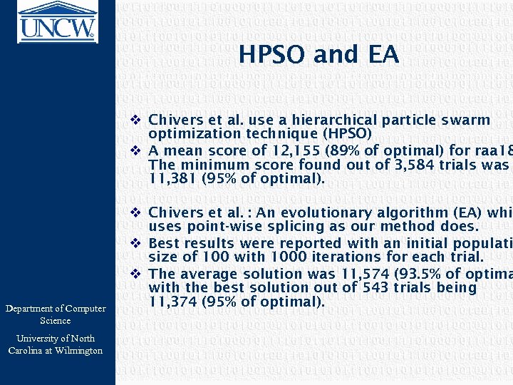 HPSO and EA v Chivers et al. use a hierarchical particle swarm optimization technique