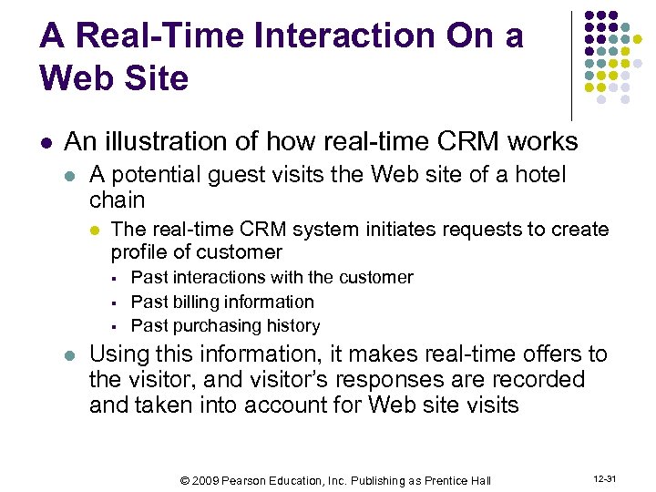 A Real-Time Interaction On a Web Site l An illustration of how real-time CRM