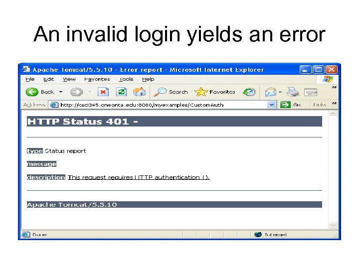 An invalid login yields an error 