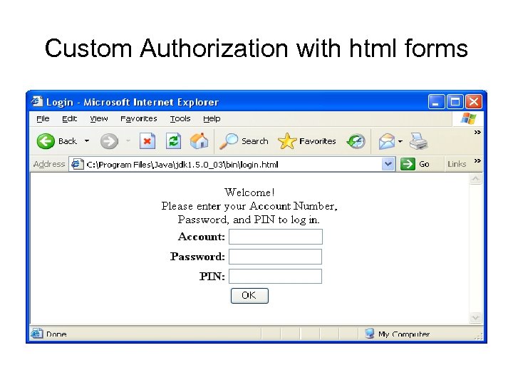 Custom Authorization with html forms 