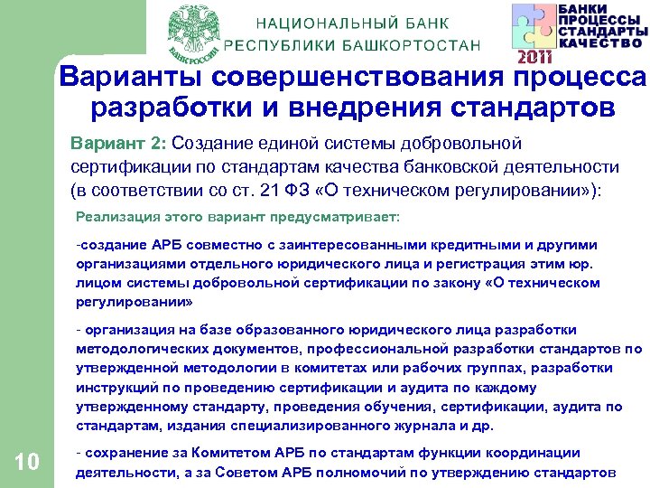 Варианты совершенствования процесса разработки и внедрения стандартов Вариант 2: Создание единой системы добровольной сертификации
