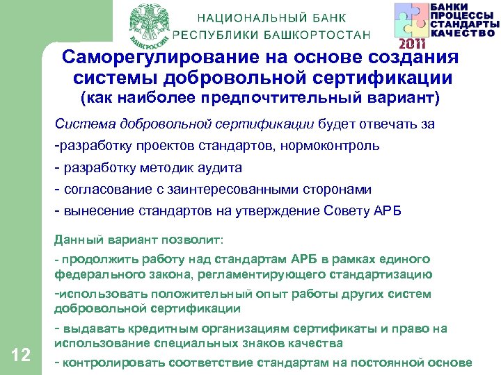 Саморегулирование на основе создания системы добровольной сертификации (как наиболее предпочтительный вариант) Система добровольной сертификации