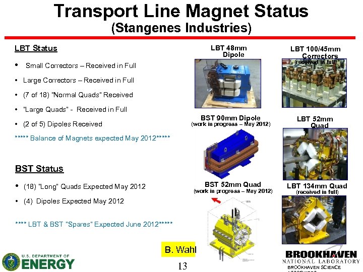 Transport Line Magnet Status (Stangenes Industries) LBT Status • LBT 48 mm Dipole (2