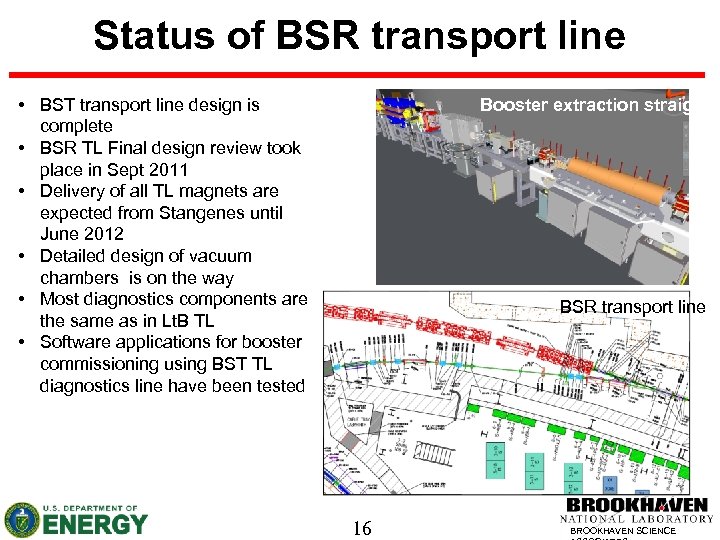 Status of BSR transport line • BST transport line design is complete • BSR