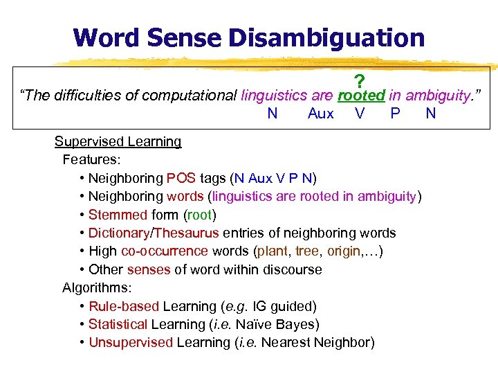 Word Sense Disambiguation ? “The difficulties of computational linguistics are rooted in ambiguity. ”