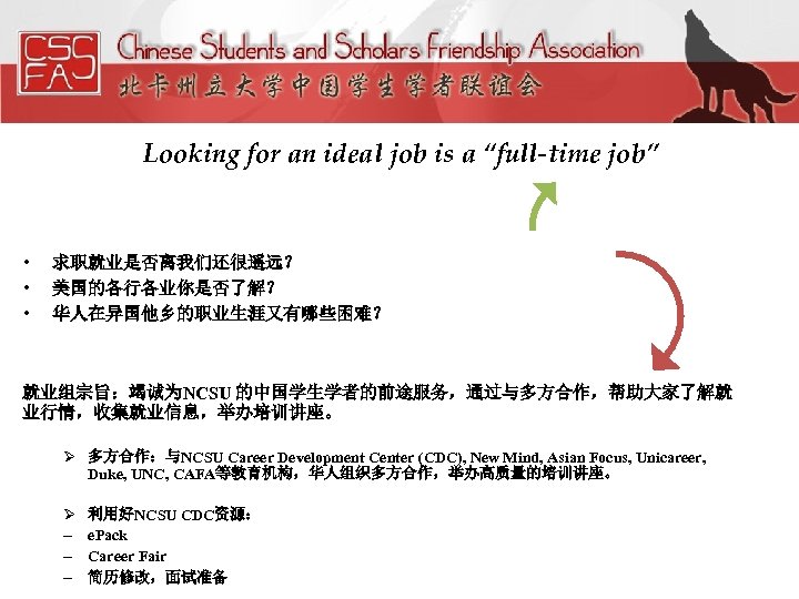 Looking for an ideal job is a “full-time job” 机遇 • • • 求职就业是否离我们还很遥远？