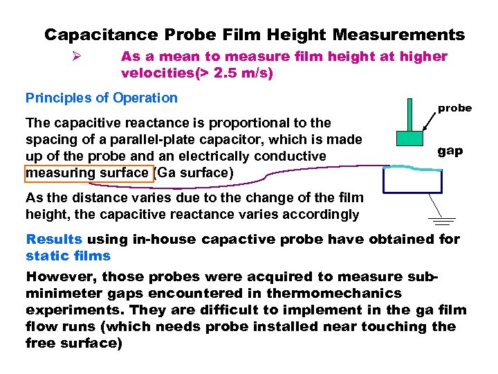 Capacitance Probe Film Height Measurements Ø As a mean to measure film height at