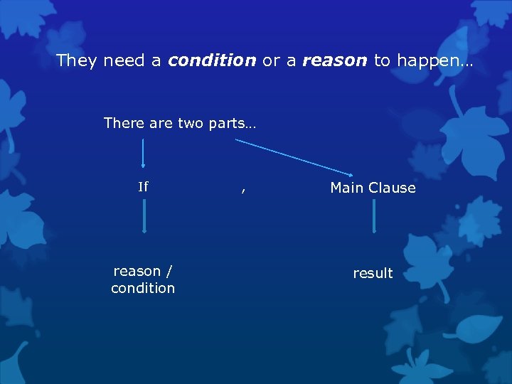 They need a condition or a reason to happen… There are two parts… If