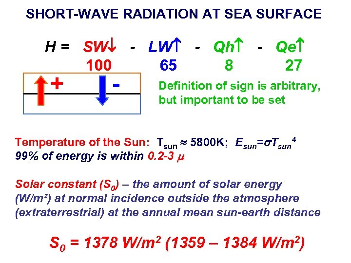 SHORT-WAVE RADIATION AT SEA SURFACE H = SW - LW - Qh - Qe