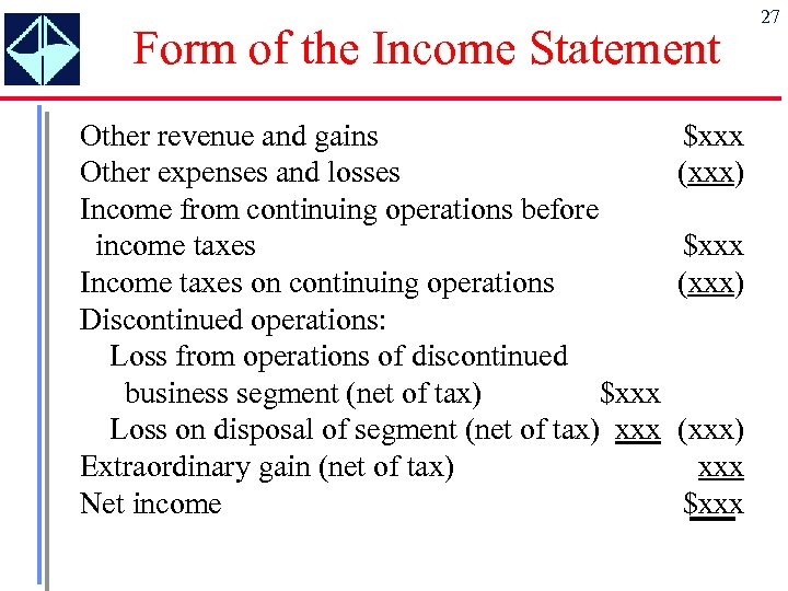 Form of the Income Statement Other revenue and gains Other expenses and losses Income