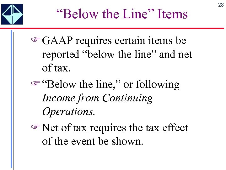 “Below the Line” Items F GAAP requires certain items be reported “below the line”