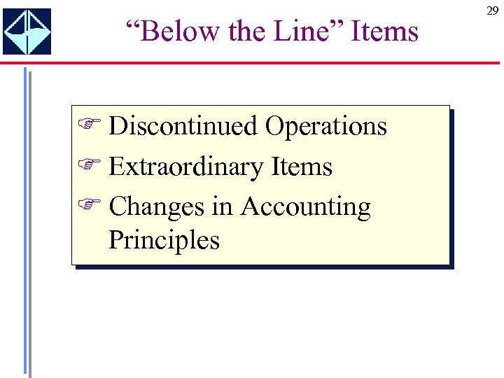 “Below the Line” Items F Discontinued Operations F Extraordinary Items F Changes in Accounting