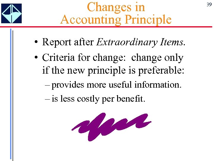 Changes in Accounting Principle • Report after Extraordinary Items. • Criteria for change: change