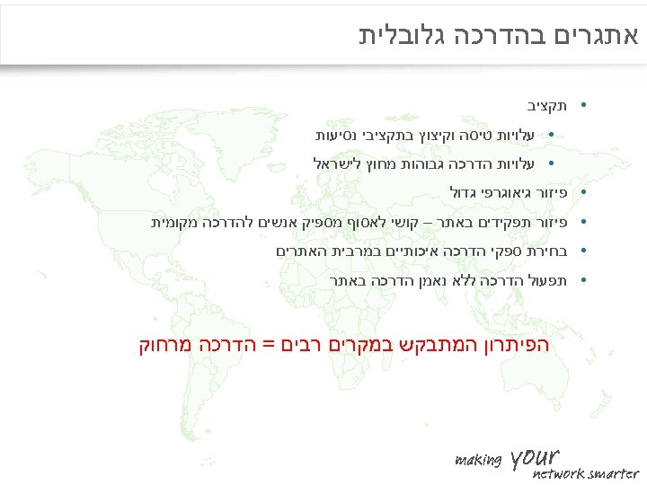  אתגרים בהדרכה גלובלית • תקציב • עלויות טיסה וקיצוץ בתקציבי נסיעות • עלויות