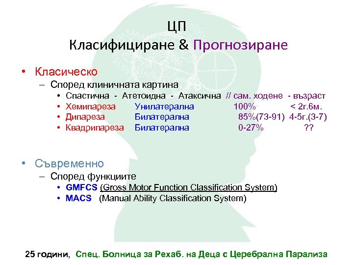 ЦП Класифициране & Прогнозиране • Класическо – Според клиничната картина • • Спастична -