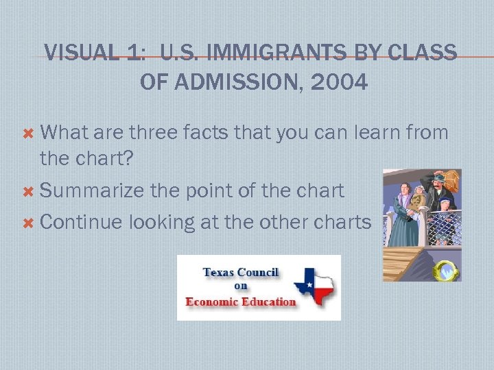 VISUAL 1: U. S. IMMIGRANTS BY CLASS OF ADMISSION, 2004 What are three facts