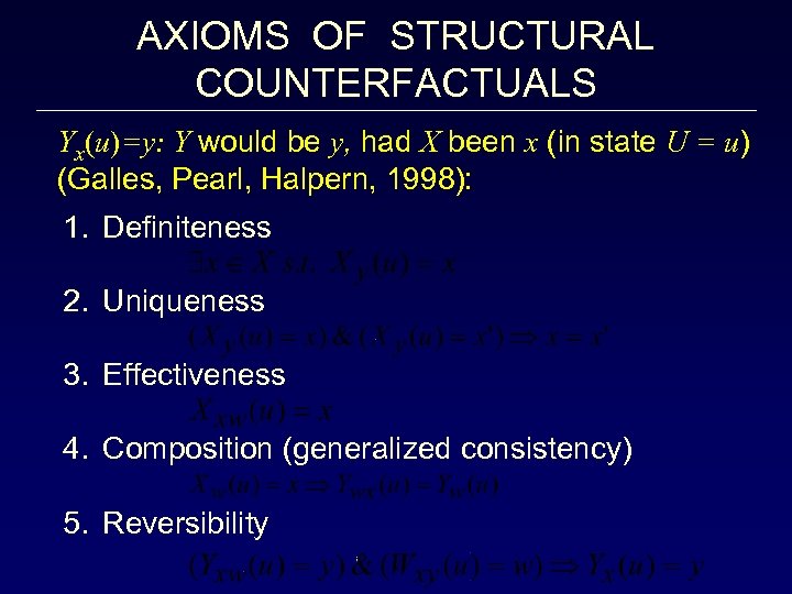 AXIOMS OF STRUCTURAL COUNTERFACTUALS Yx(u)=y: Y would be y, had X been x (in