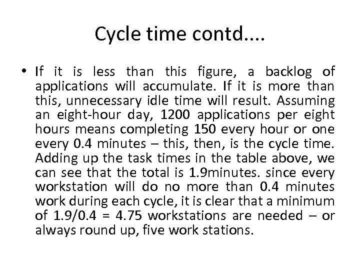 Cycle time contd. . • If it is less than this figure, a backlog