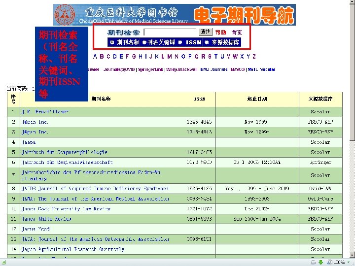 期刊检索 （刊名全 称、刊名 关键词、 期刊ISSN 等 