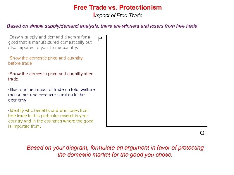 Free Trade vs. Protectionism Impact of Free Trade Based on simple supply/demand analysis, there